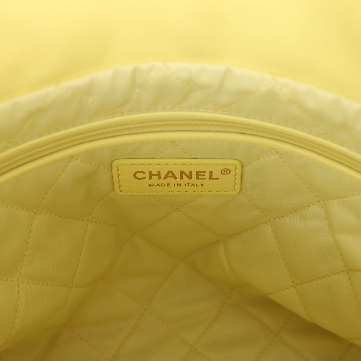 Chanel Small 22 Bag Yellow Shiny Calfskin Brushed Gold Hardware