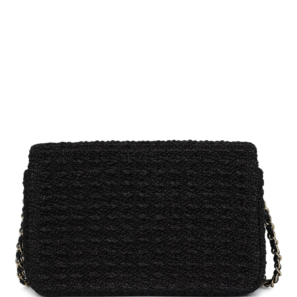 Chanel Mini Summer Nights Flap Bag Black Woven Patent Leather Light Gold Hardware