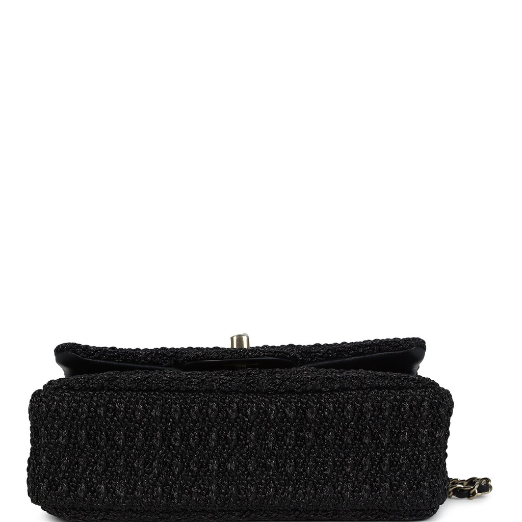 Chanel Mini Summer Nights Flap Bag Black Woven Patent Leather Light Gold Hardware