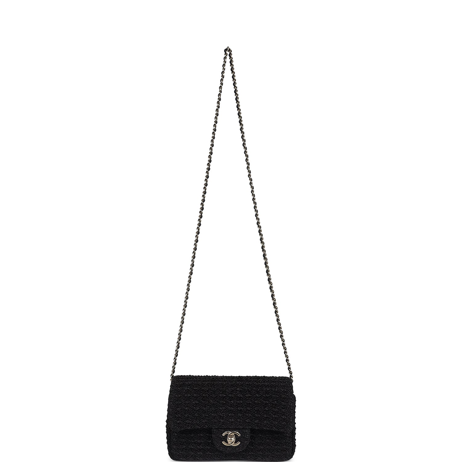 Chanel Mini Summer Nights Flap Bag Black Woven Patent Leather Light Gold Hardware