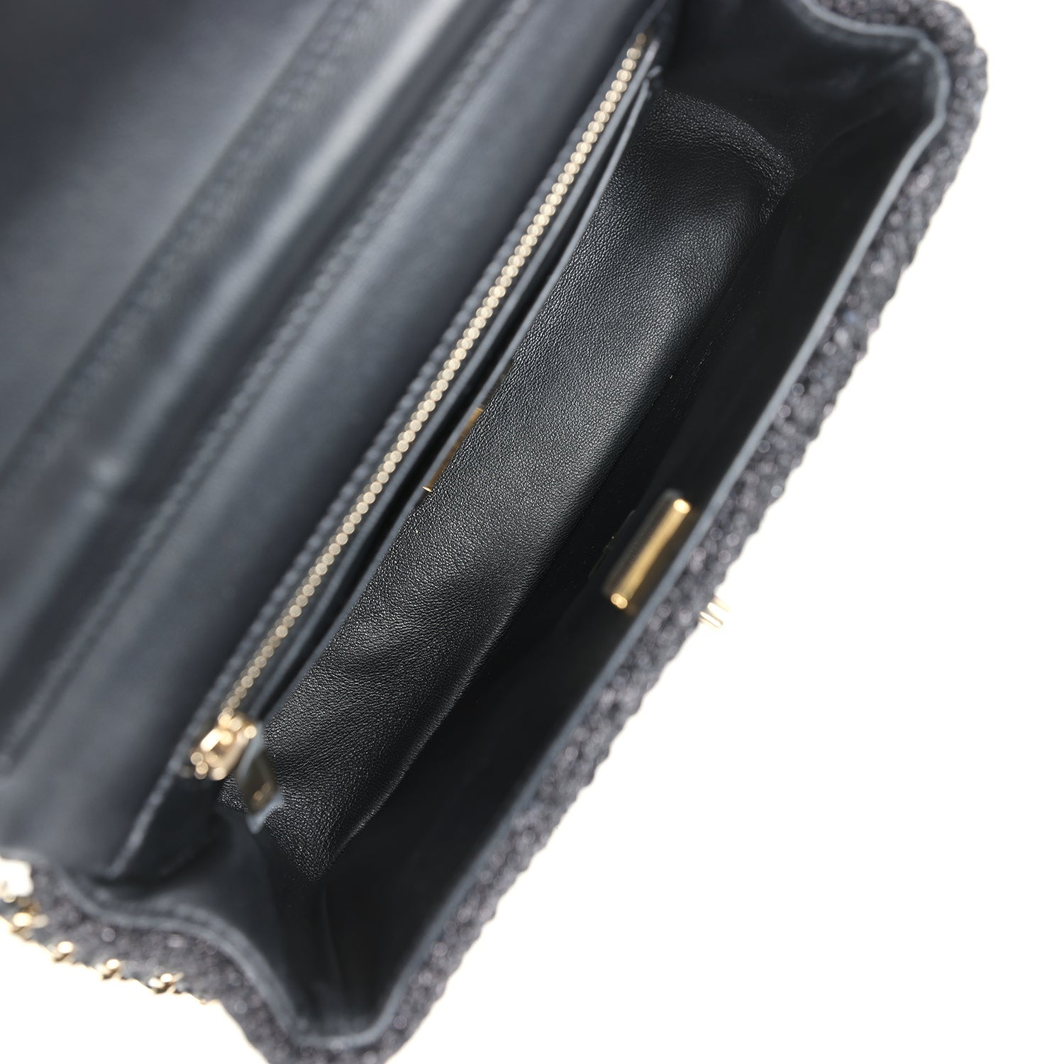 Chanel Mini Summer Nights Flap Bag Black Woven Patent Leather Light Gold Hardware