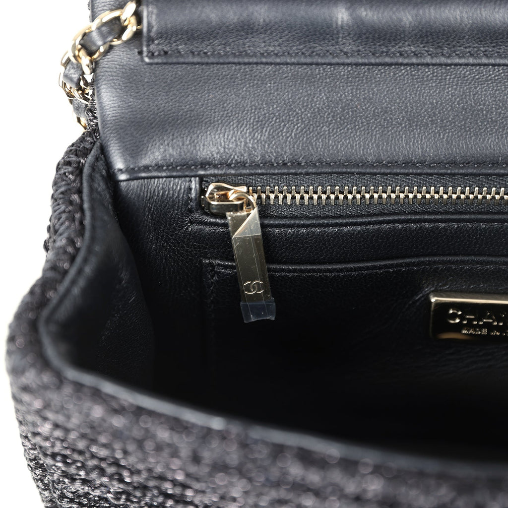 Chanel Mini Summer Nights Flap Bag Black Woven Patent Leather Light Gold Hardware
