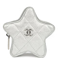 Chanel Walk Of Fame Star Clip-On Coin Purse Metallic Silver Goatskin Silver Hardware