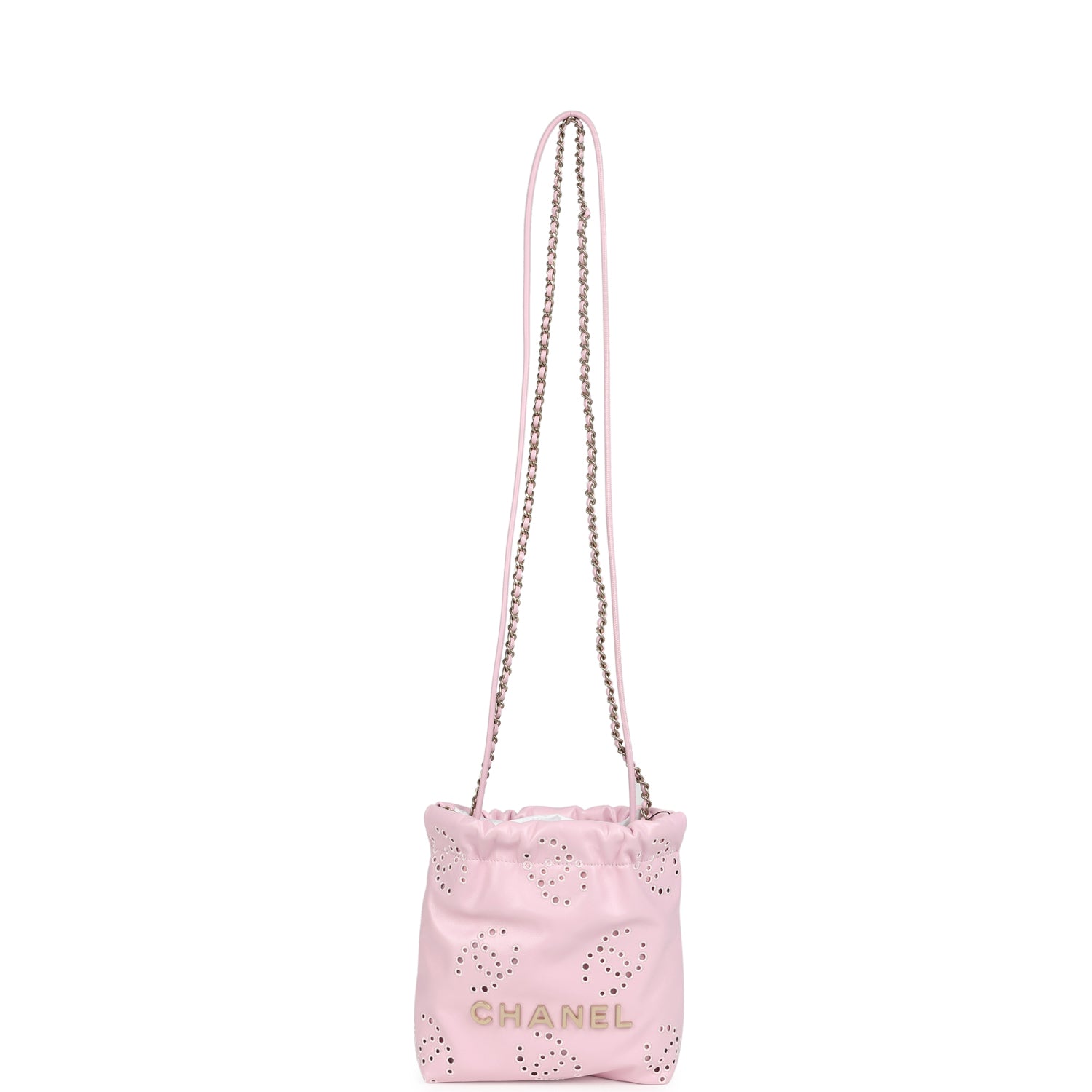 Chanel Mini 22 Bag Pink Shiny Calfskin Brushed Gold Hardware