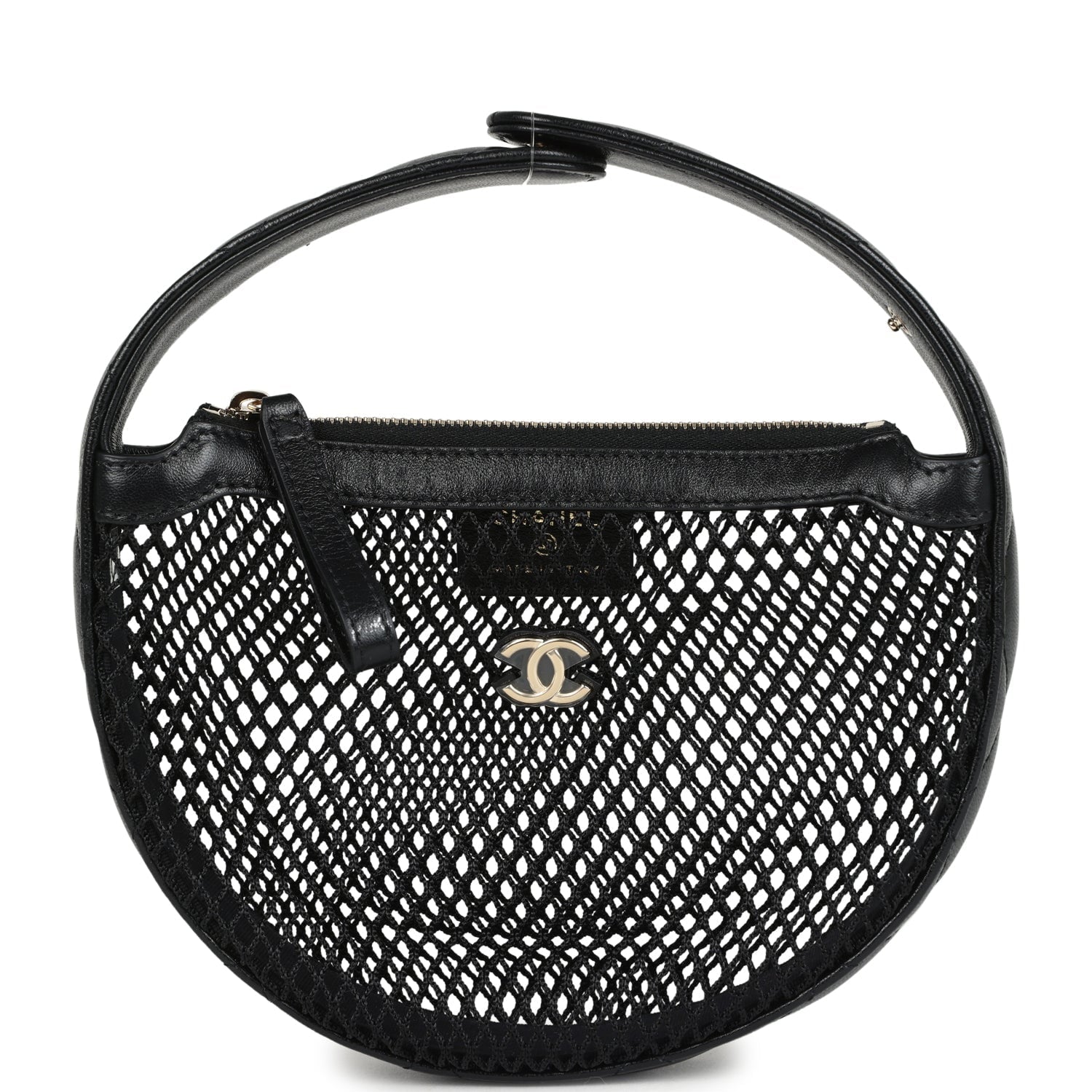 Chanel Mini Round Hobo Pouch Bag Black Mesh Light Gold Hardware