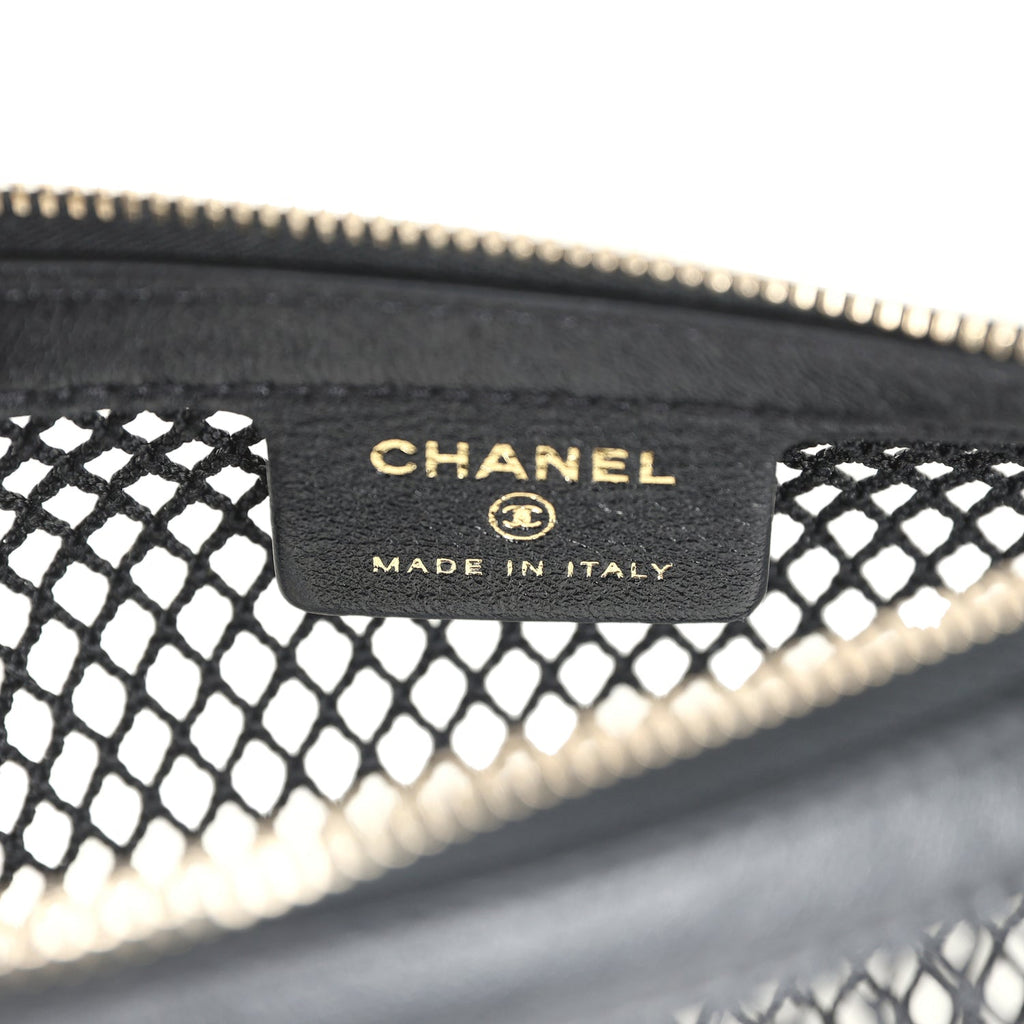 Chanel Mini Round Hobo Pouch Bag Black Mesh Light Gold Hardware