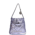 Chanel Mini 22 Bag Purple Metallic Calfskin Brushed Silver Hardware