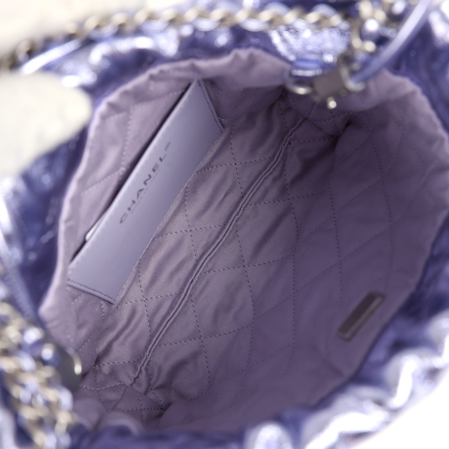 Chanel Mini 22 Bag Purple Metallic Calfskin Brushed Silver Hardware