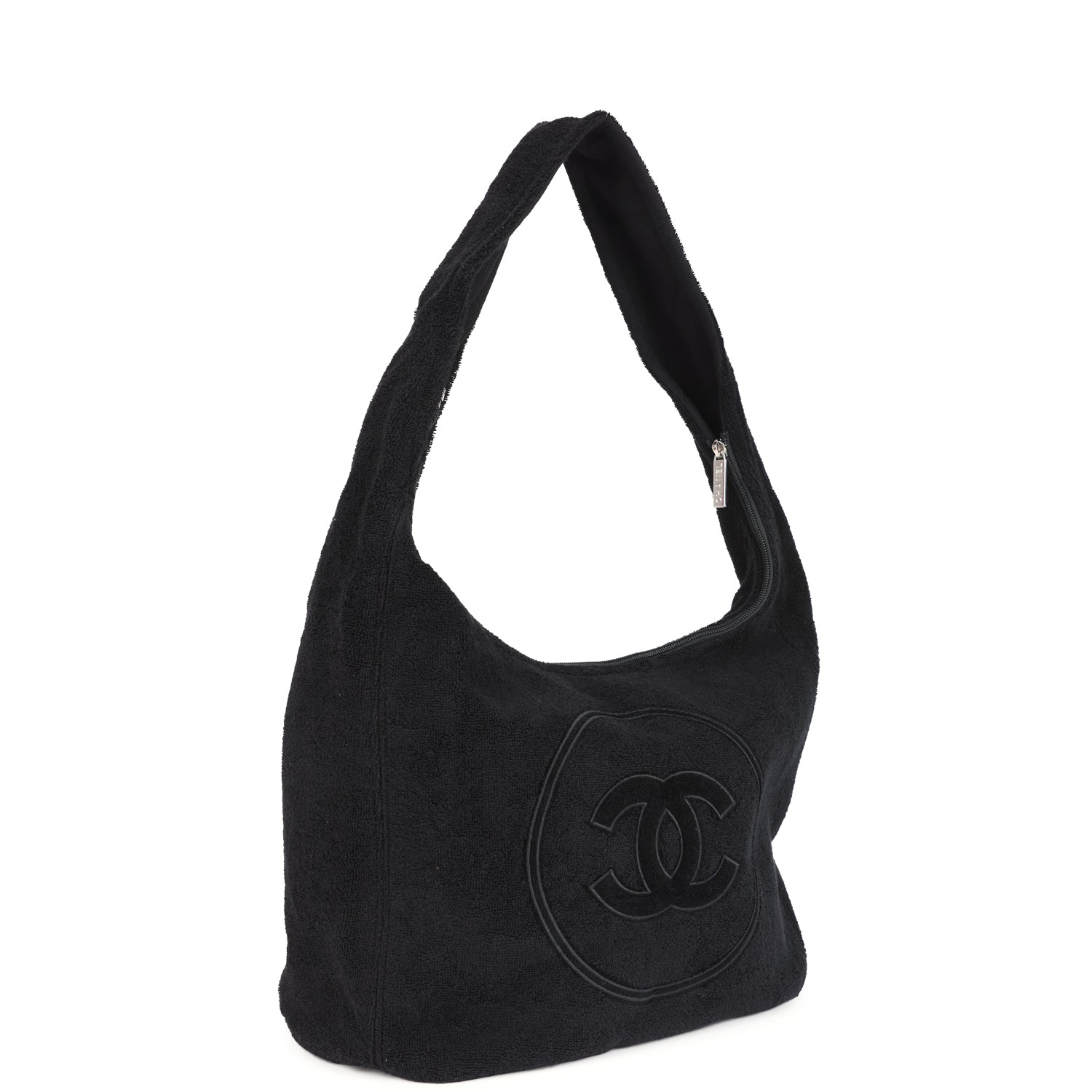 Chanel CC Beach Hobo Bag & Towel Set Black Terry Silver and Black Hardware