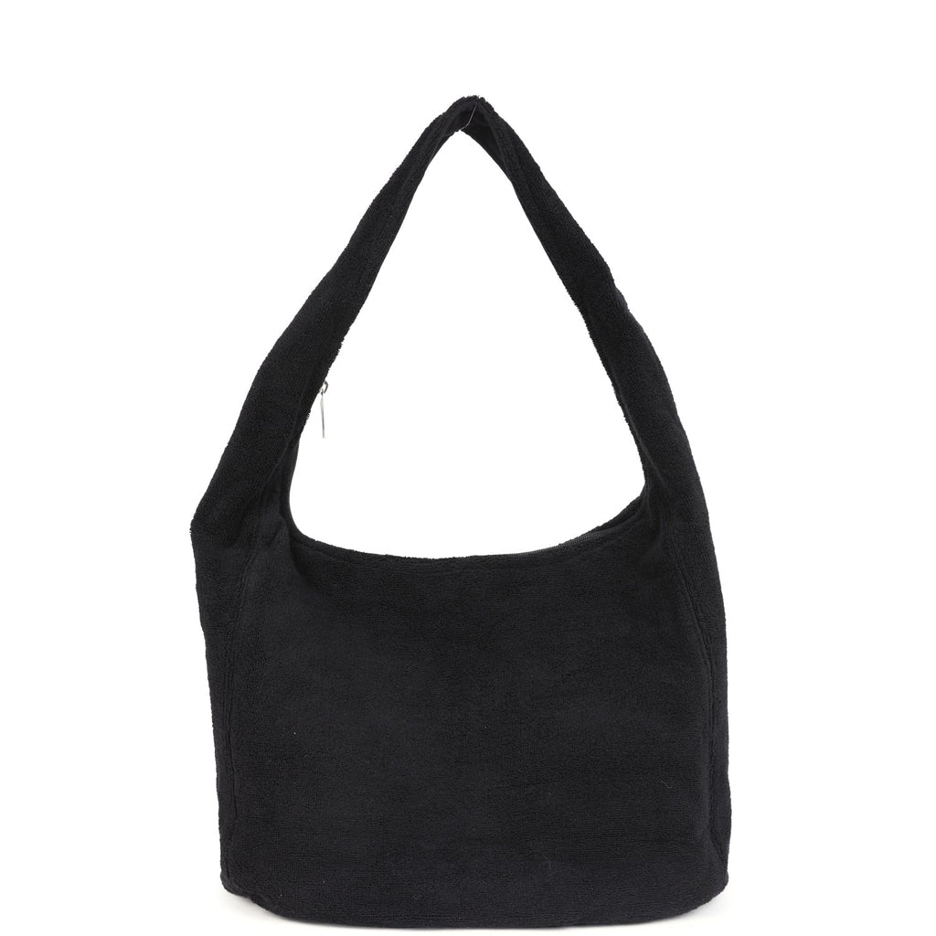 Chanel CC Beach Hobo Bag & Towel Set Black Terry Silver and Black Hardware