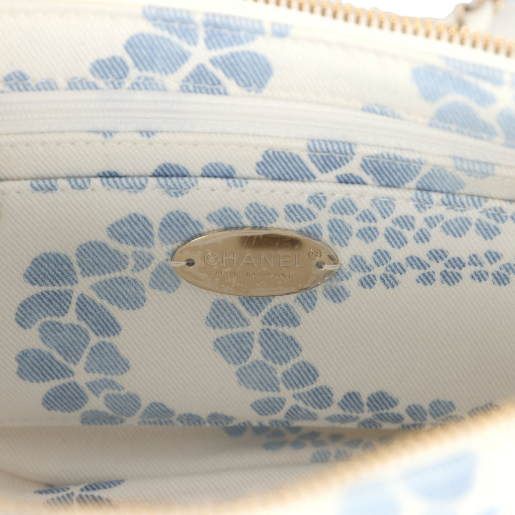 Chanel Large Coco Beach Hobo Bag in White and Blue Denim Light Gold Hardware