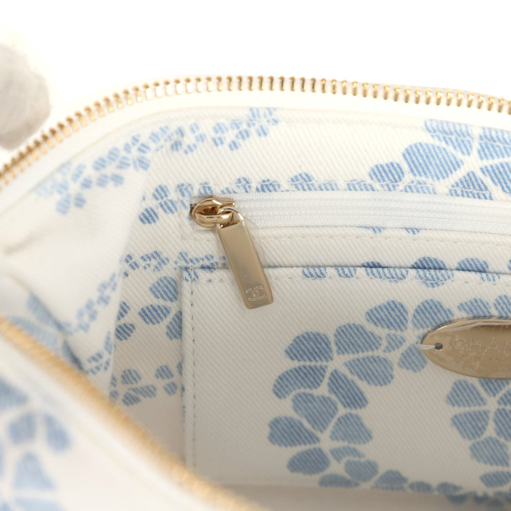 Chanel Large Coco Beach Hobo Bag in White and Blue Denim Light Gold Hardware