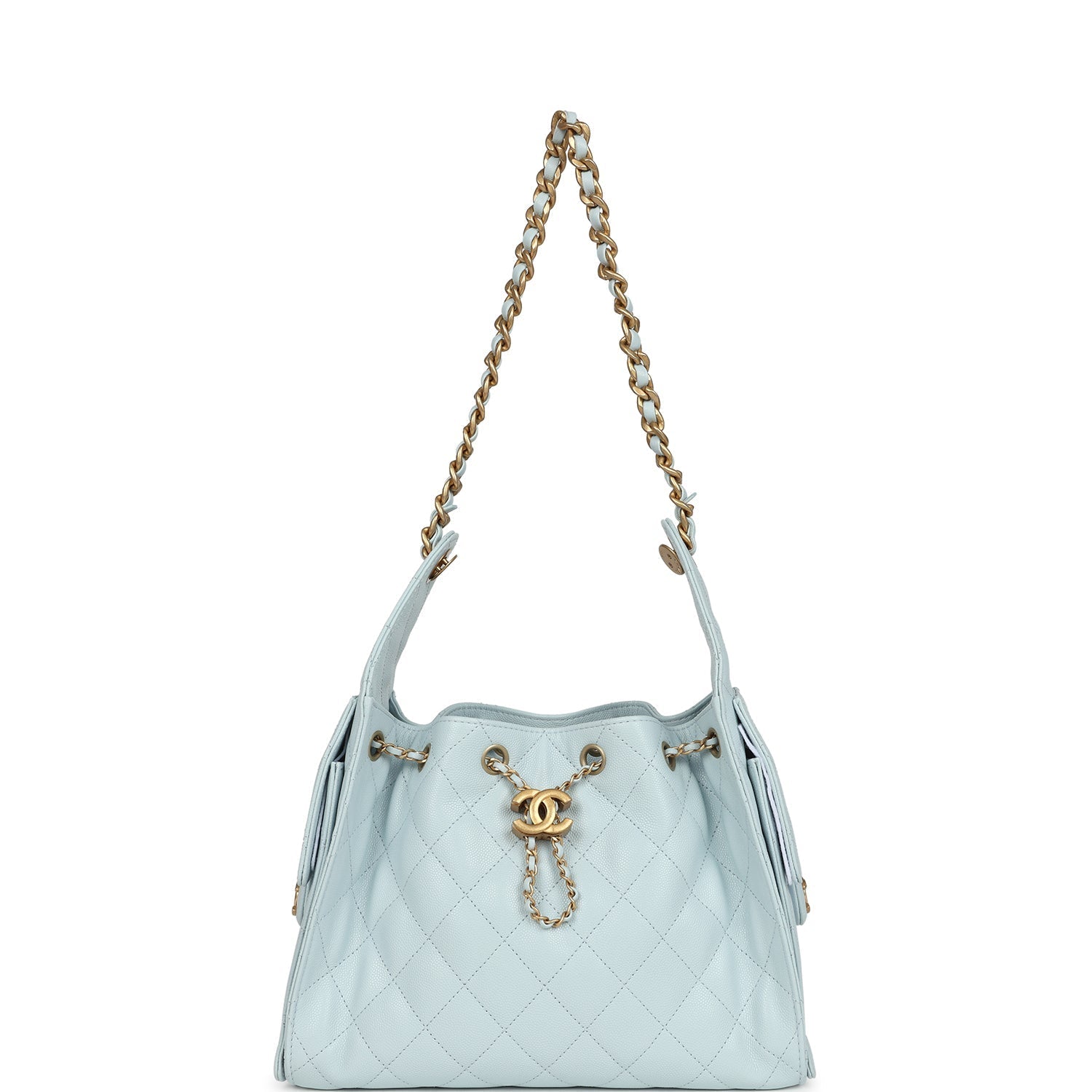 Pre-owned Chanel Small 25 Hobo Bag Light Blue Caviar Antique Gold Hardware