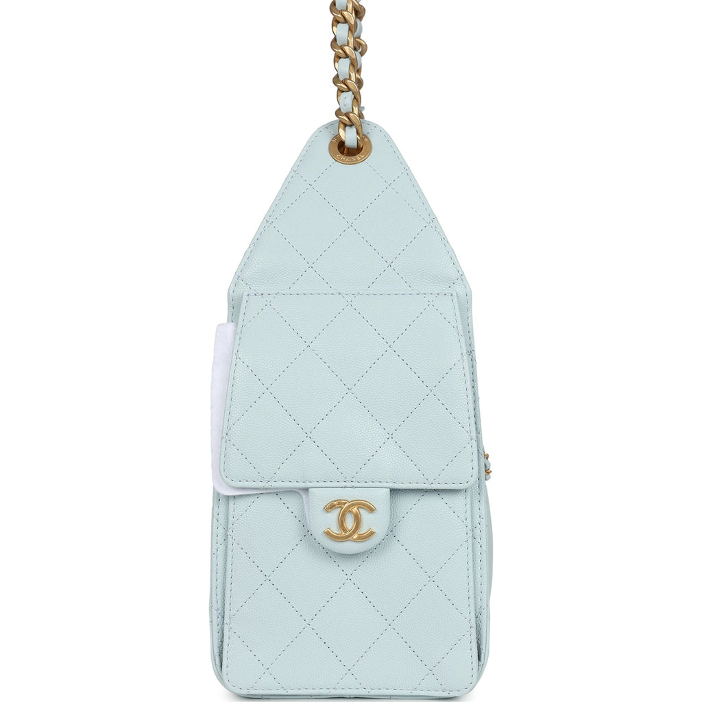 Pre-owned Chanel Small 25 Hobo Bag Light Blue Caviar Antique Gold Hardware