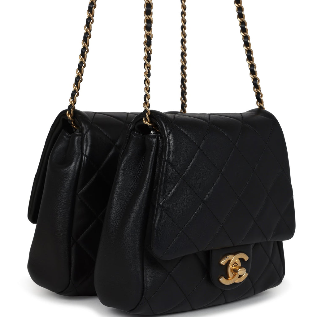 Chanel Twins Side Pack Black Lambskin Faux Pearls & Brushed Gold Hardware