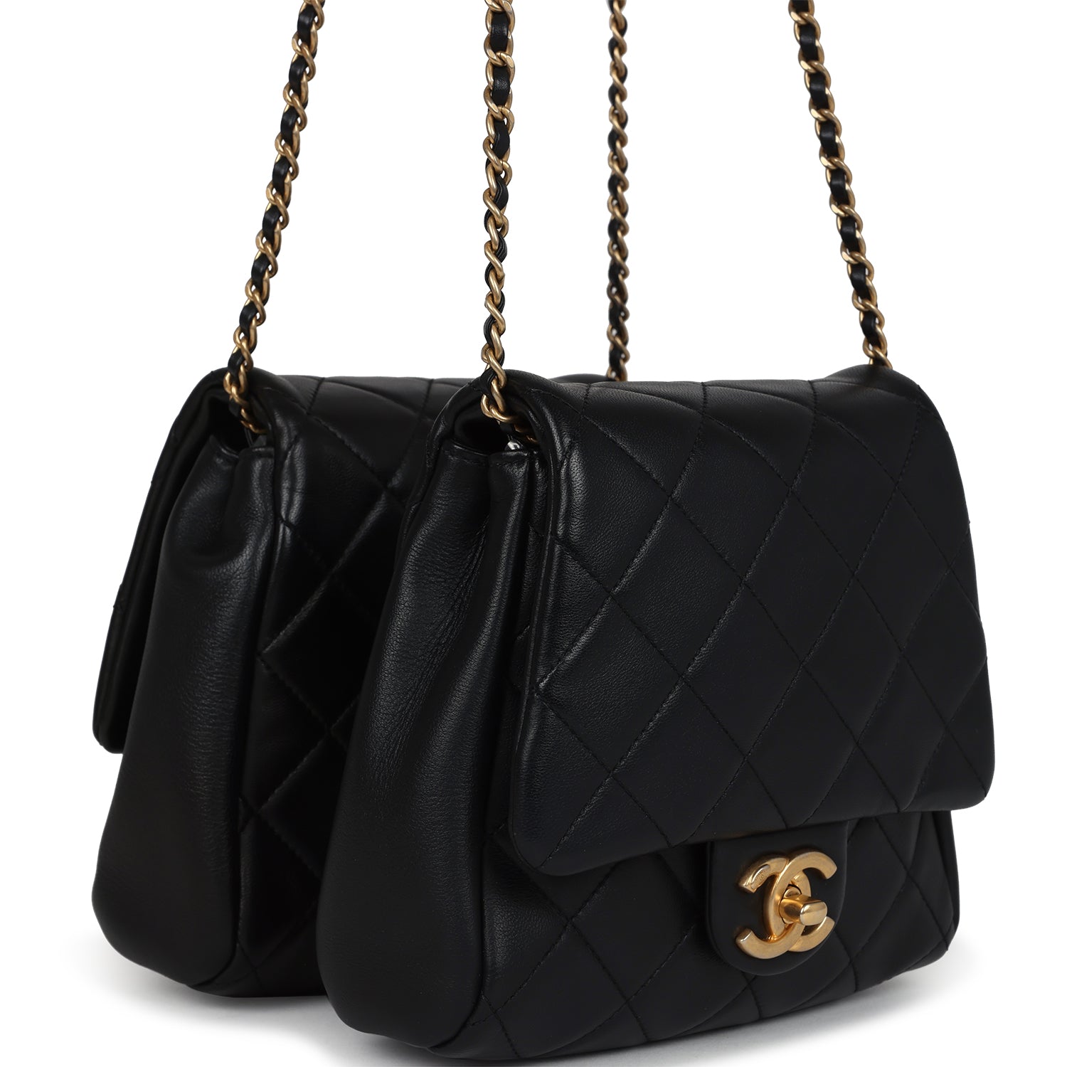 Chanel Twins Side Pack Black Lambskin Faux Pearls & Brushed Gold Hardware