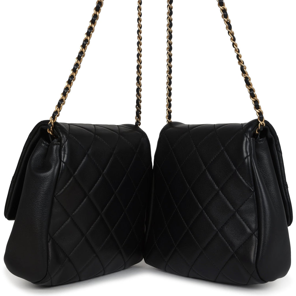 Chanel Twins Side Pack Black Lambskin Faux Pearls & Brushed Gold Hardware