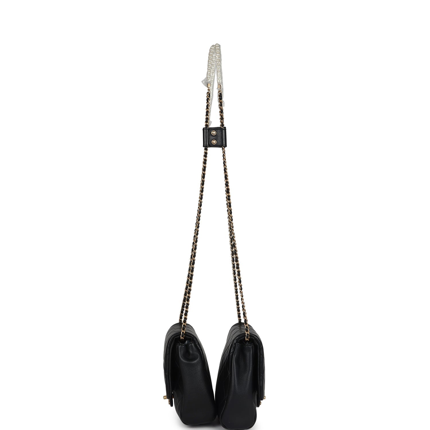 Chanel Twins Side Pack Black Lambskin Faux Pearls & Brushed Gold Hardware