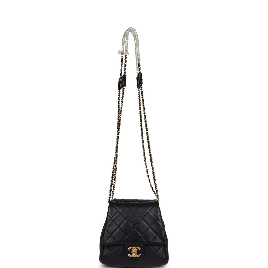 Chanel Twins Side Pack Black Lambskin Faux Pearls & Brushed Gold Hardware