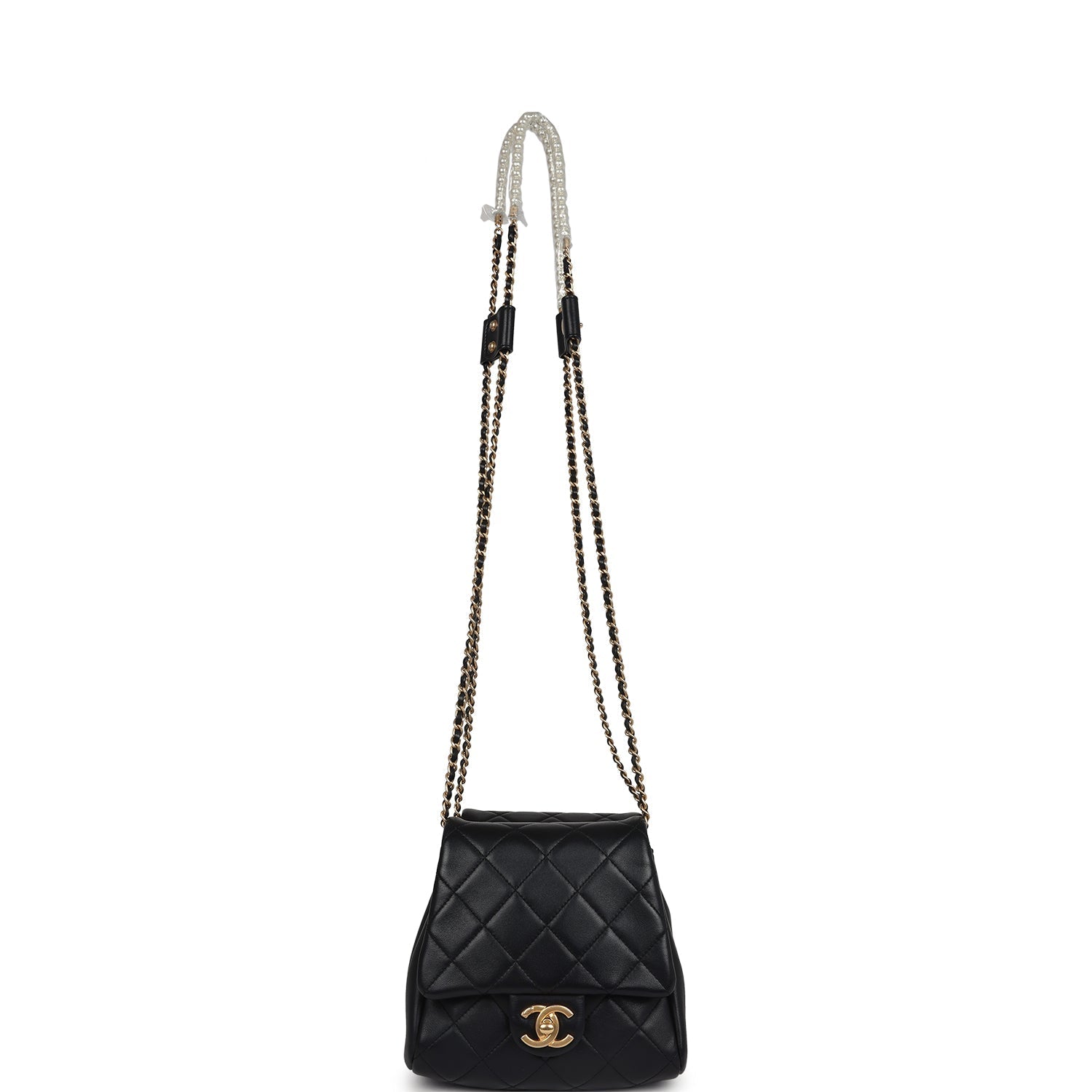 Chanel Twins Side Pack Black Lambskin Faux Pearls & Brushed Gold Hardware