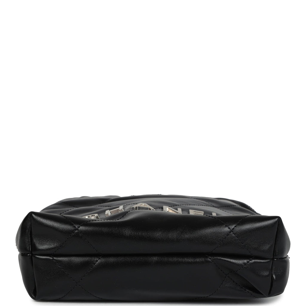 Chanel Mini 22 Bag Black Shiny Calfskin Brushed Silver Hardware