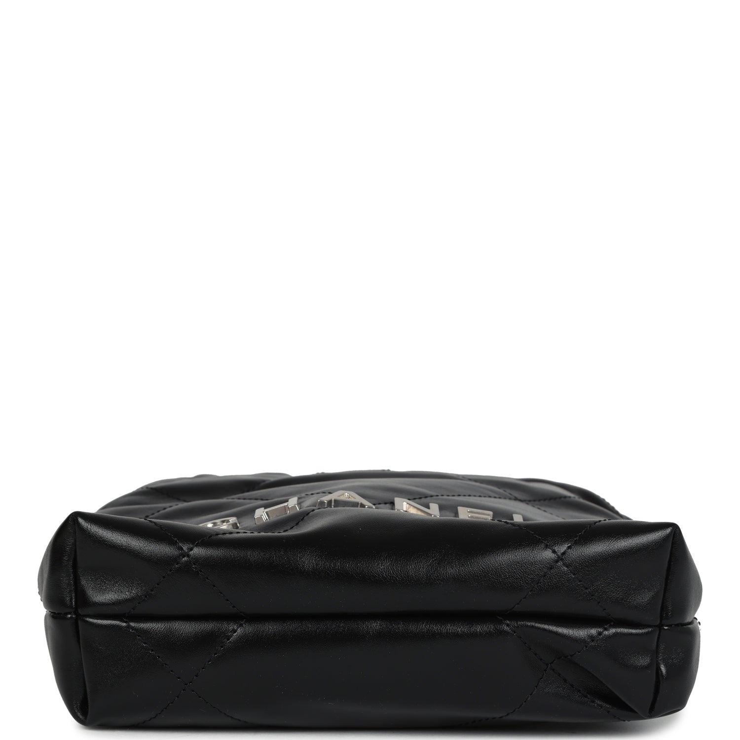 Chanel Mini 22 Bag Black Shiny Calfskin Brushed Silver Hardware