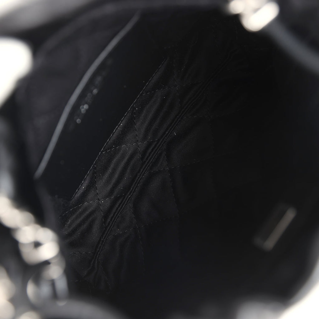 Chanel Mini 22 Bag Black Shiny Calfskin Brushed Silver Hardware