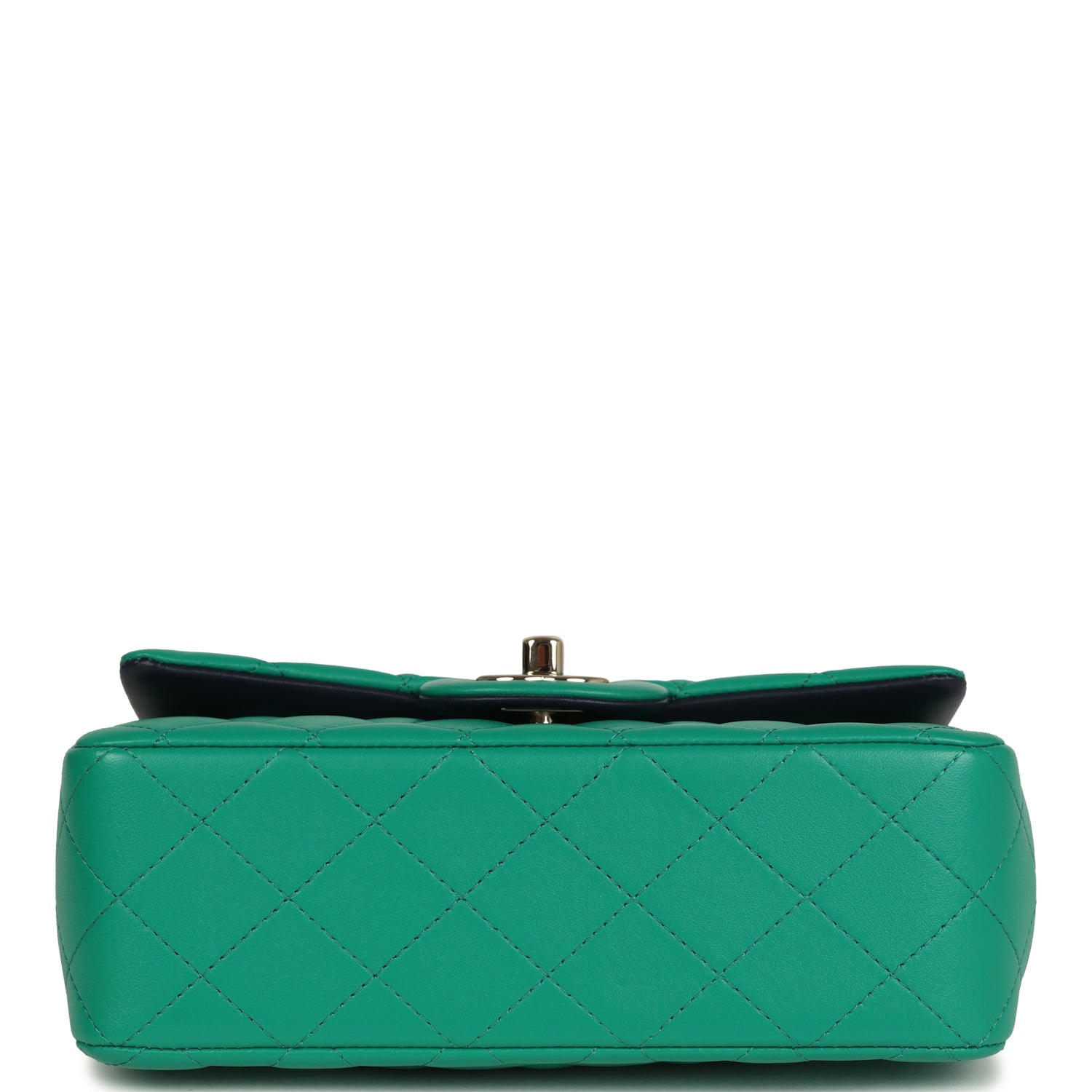 Pre-owned Chanel Classic Mini Rectangular Top Handle Flap Bag Green/Navy Blue Lambskin Light Gold Hardware