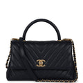 Chanel Small Coco Top Handle Navy Blue Chevron Caviar Antique Gold Hardware