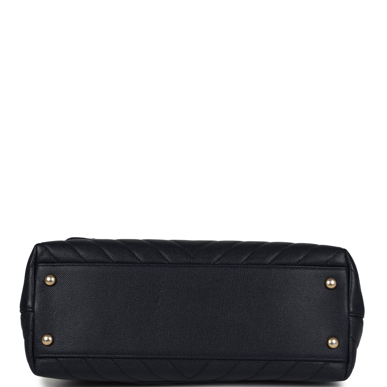 Chanel Small Coco Top Handle Navy Blue Chevron Caviar Antique Gold Hardware