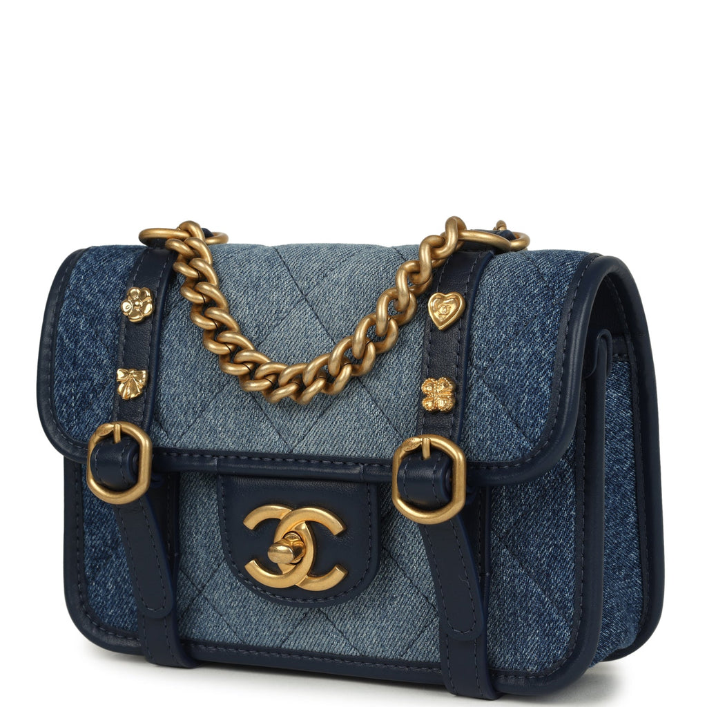 Chanel Mini Ombre Flap Bag Blue Denim Brushed Gold Hardware