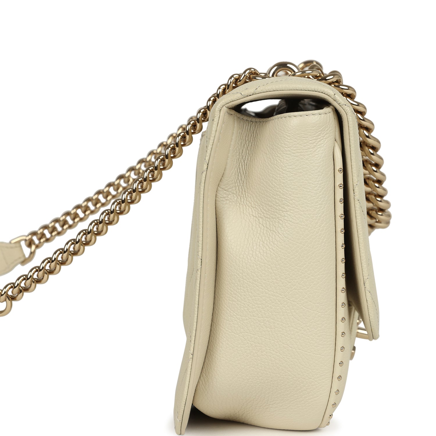 Pre-owned Chanel Large Chain Handle Flap Bag Ivory Caviar and Calfskin Light Gold Hardware