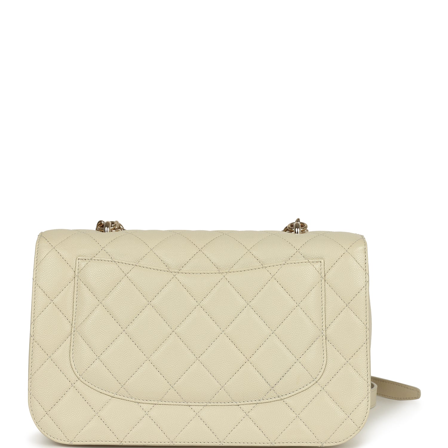 Pre-owned Chanel Large Chain Handle Flap Bag Ivory Caviar and Calfskin Light Gold Hardware