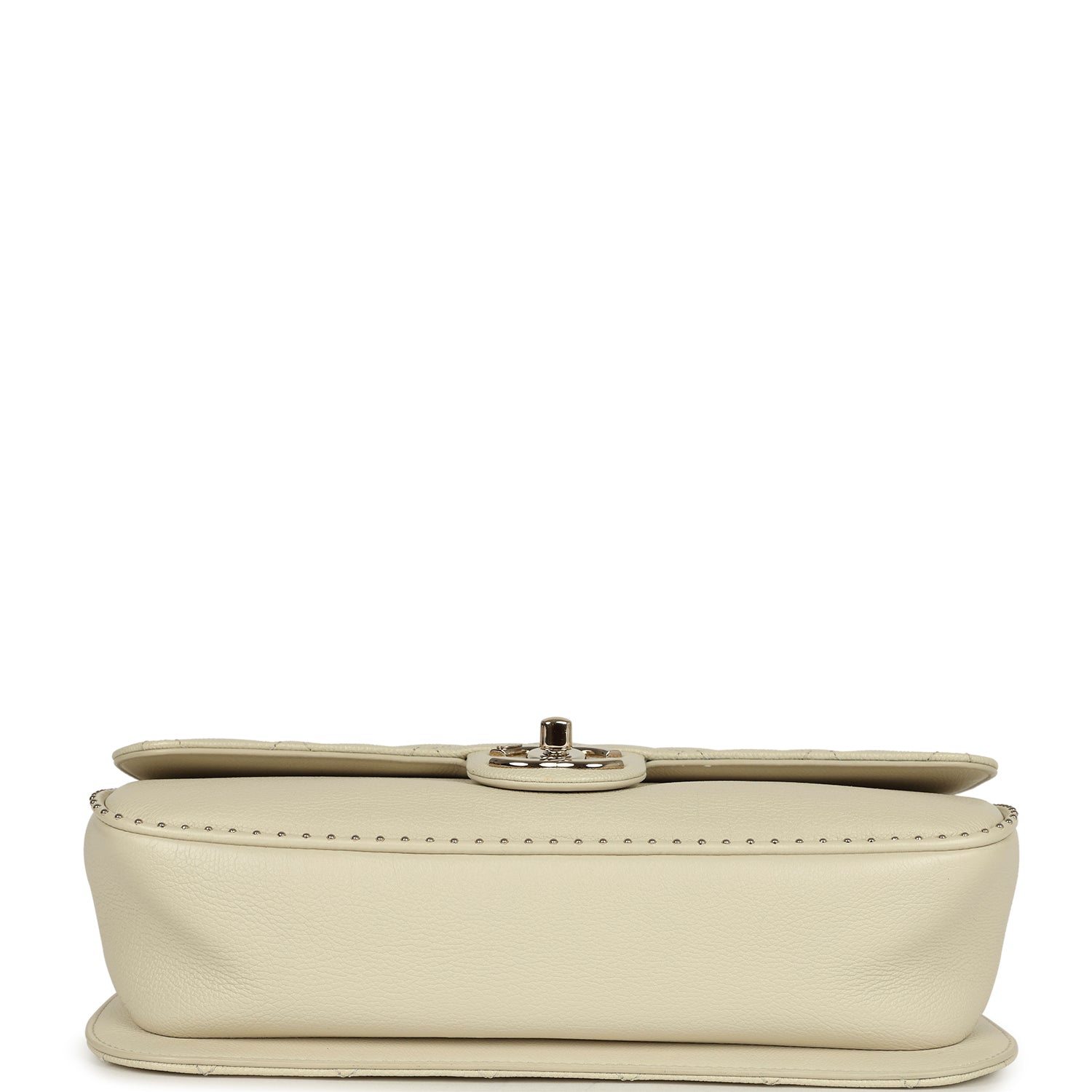 Pre-owned Chanel Large Chain Handle Flap Bag Ivory Caviar and Calfskin Light Gold Hardware