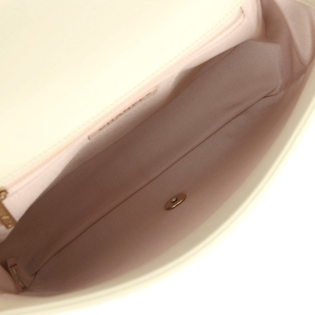 Pre-owned Chanel Large Chain Handle Flap Bag Ivory Caviar and Calfskin Light Gold Hardware