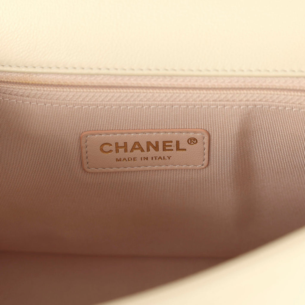 Pre-owned Chanel Large Chain Handle Flap Bag Ivory Caviar and Calfskin Light Gold Hardware