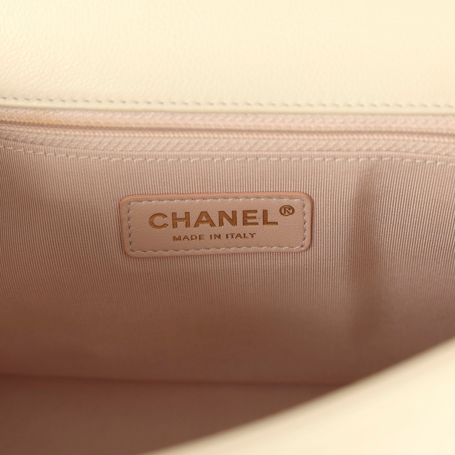 Pre-owned Chanel Large Chain Handle Flap Bag Ivory Caviar and Calfskin Light Gold Hardware