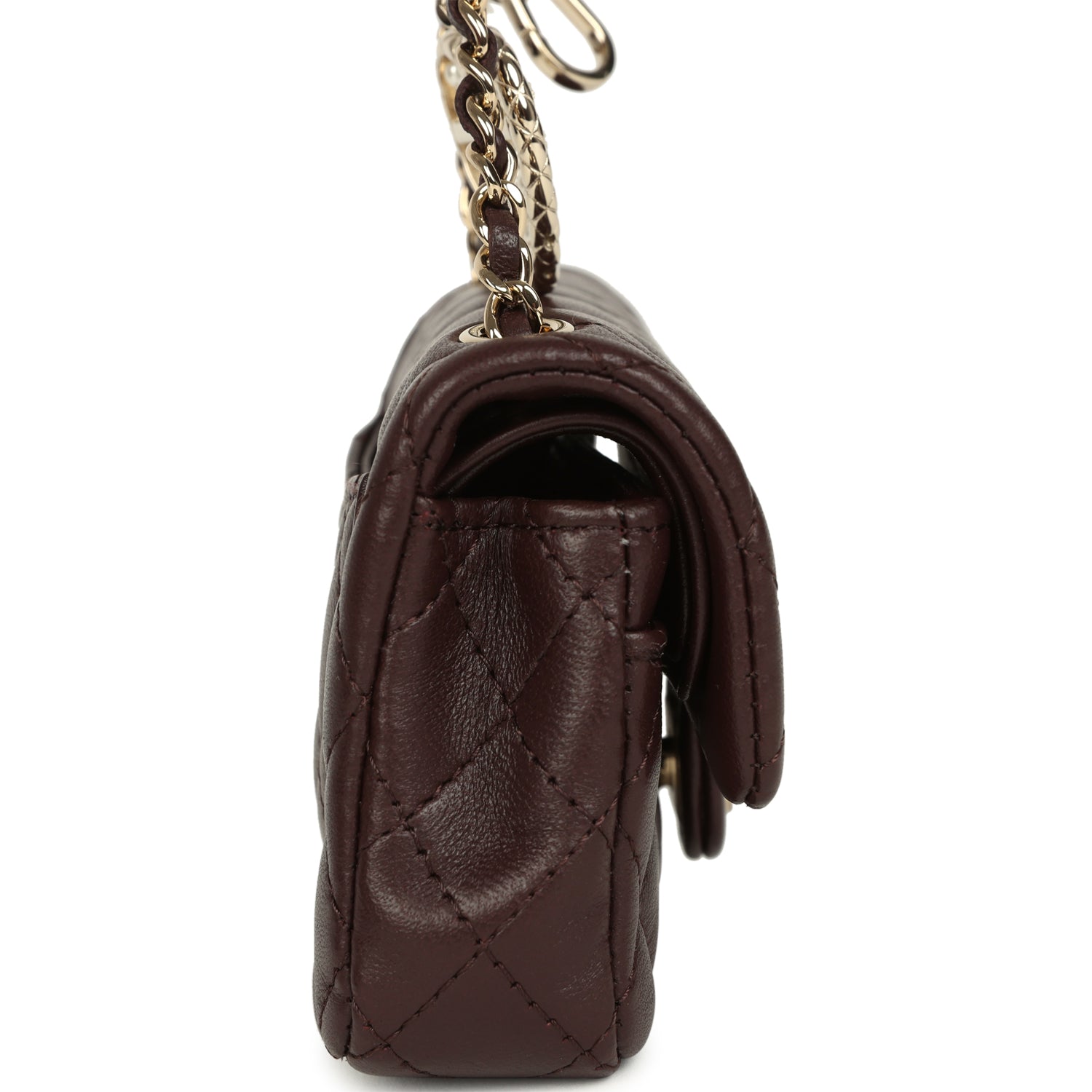 Chanel Nano Classic Double Flap Bag Charm Dark Brown Lambskin Light Gold Hardware
