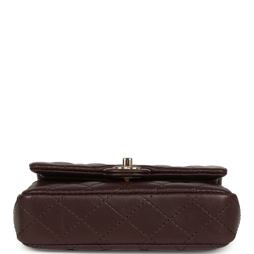 Chanel Nano Classic Double Flap Bag Charm Dark Brown Lambskin Light Gold Hardware