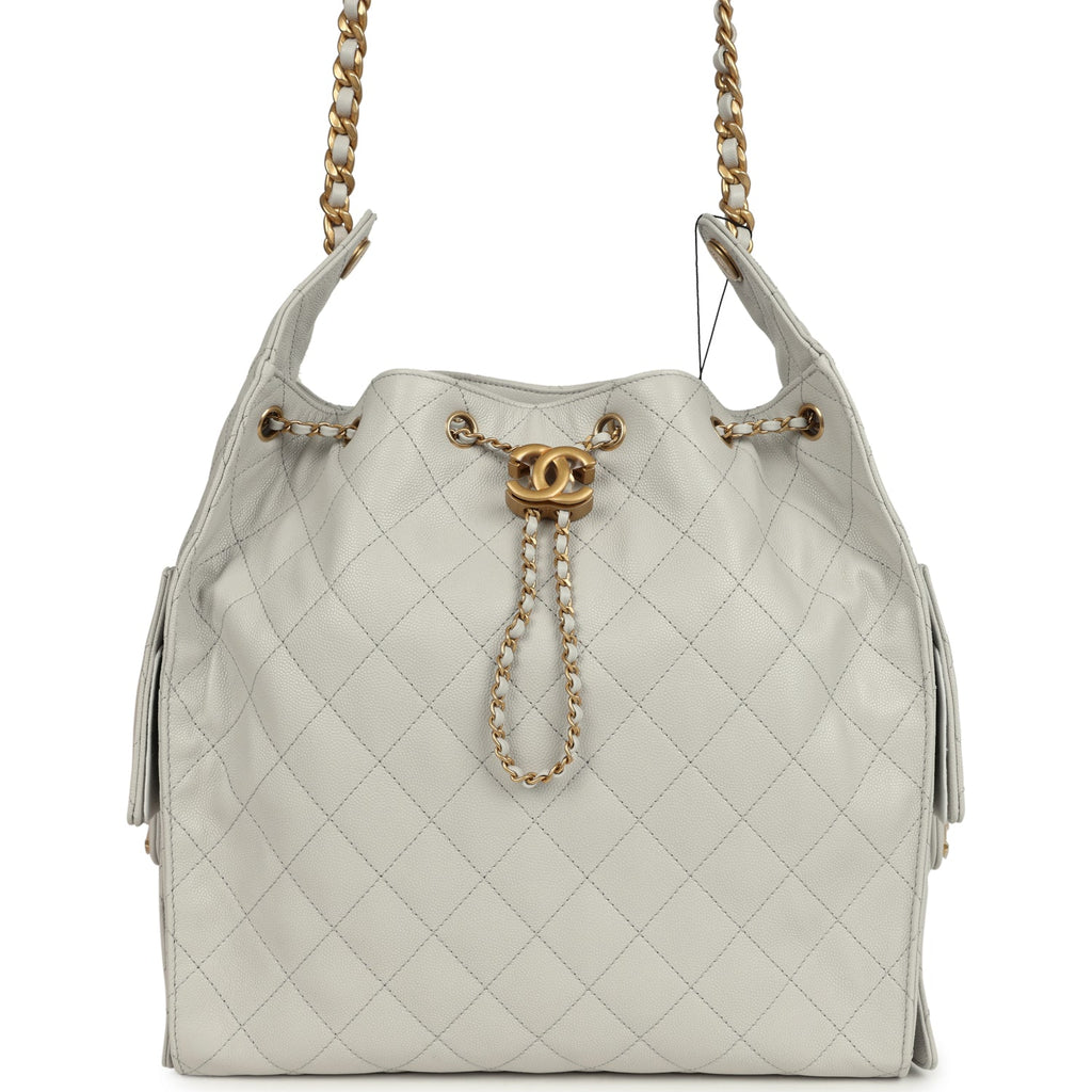 Chanel Medium 25 Hobo Bag Light Grey Caviar Antique Gold Hardware