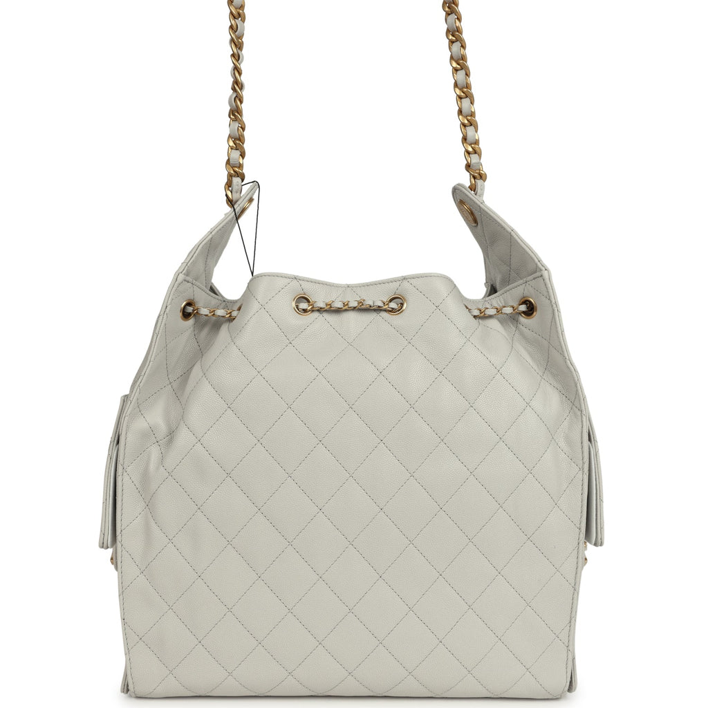 Chanel Medium 25 Hobo Bag Light Grey Caviar Antique Gold Hardware