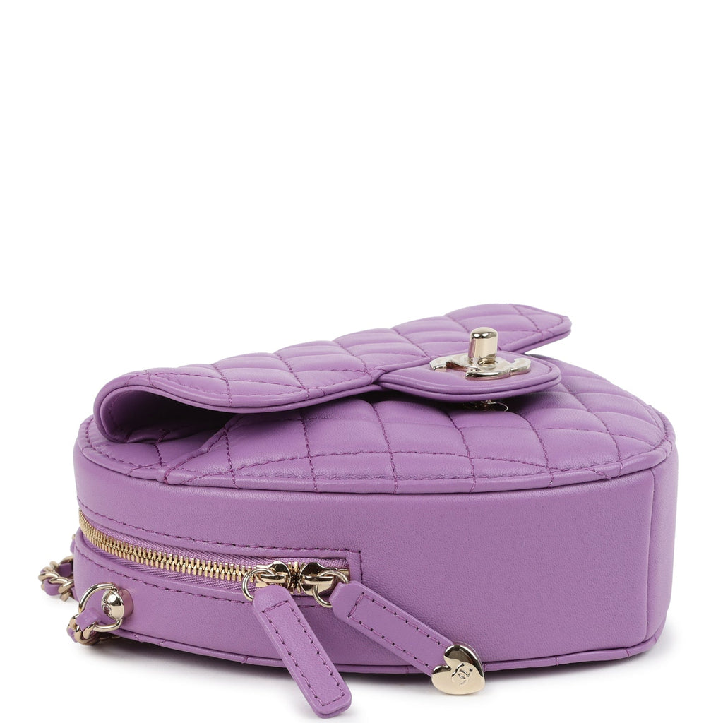 Chanel CC In Love Large Heart Bag with Chain Purple Lambskin Light Gold Hardware