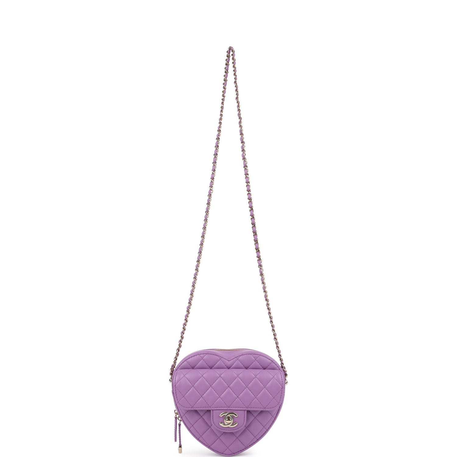 Chanel CC In Love Large Heart Bag with Chain Purple Lambskin Light Gold Hardware