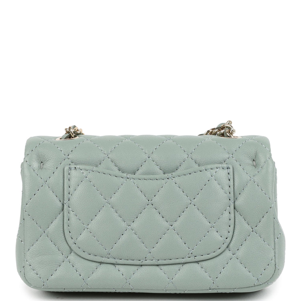 Chanel Nano Classic Double Flap Bag Charm Dark Green Lambskin Light Gold Hardware