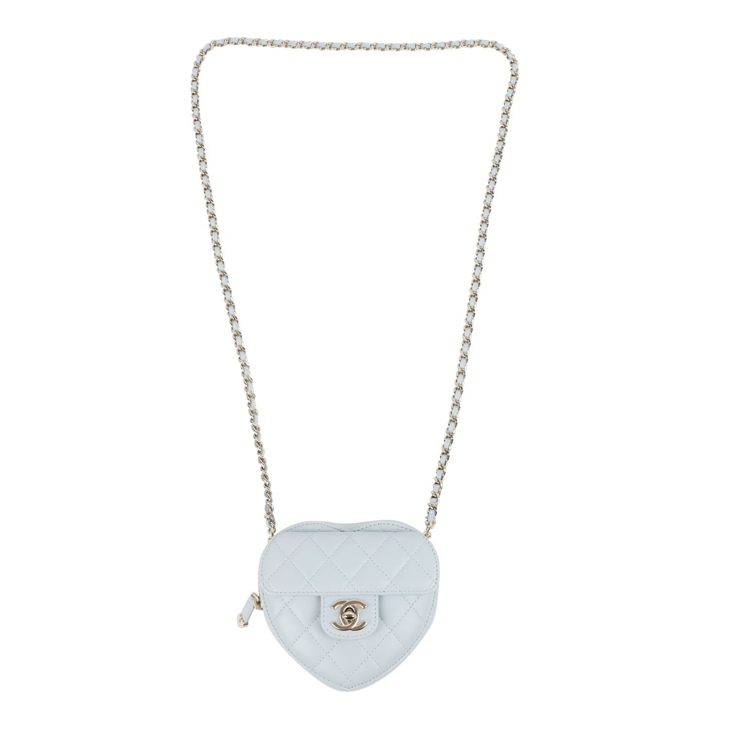 Chanel CC In Love Small Heart Bag with Chain Light Blue Lambskin Light Gold Hardware