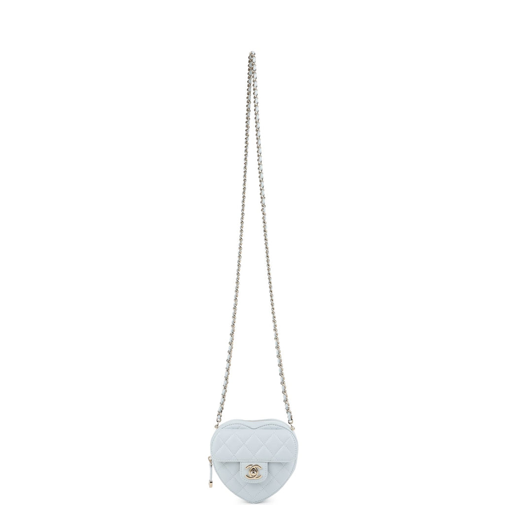 Chanel CC In Love Small Heart Bag with Chain Light Blue Lambskin Light Gold Hardware