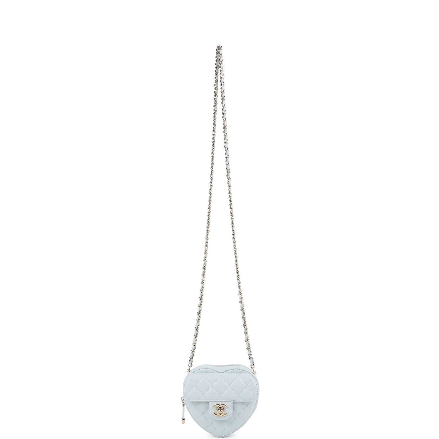 Chanel CC In Love Small Heart Bag with Chain Light Blue Lambskin Light Gold Hardware
