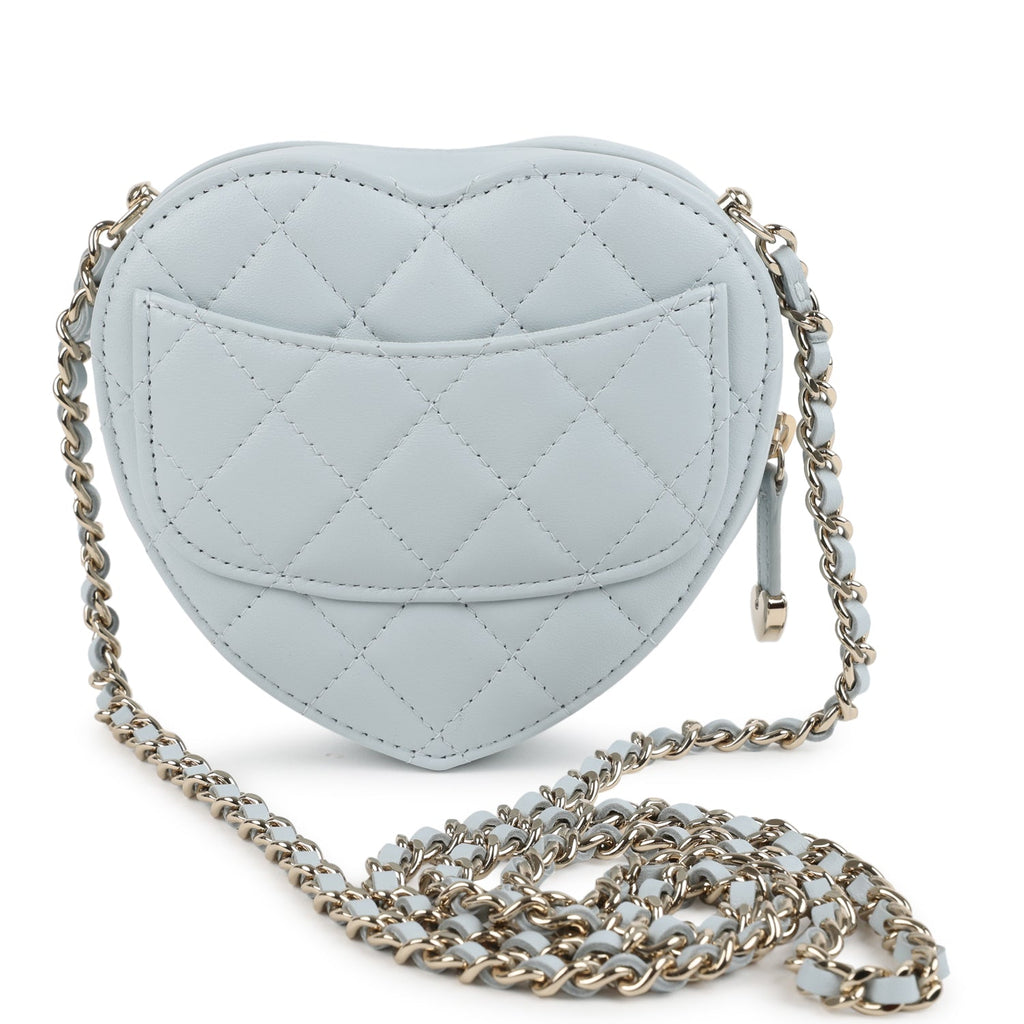 Chanel CC In Love Small Heart Bag with Chain Light Blue Lambskin Light Gold Hardware