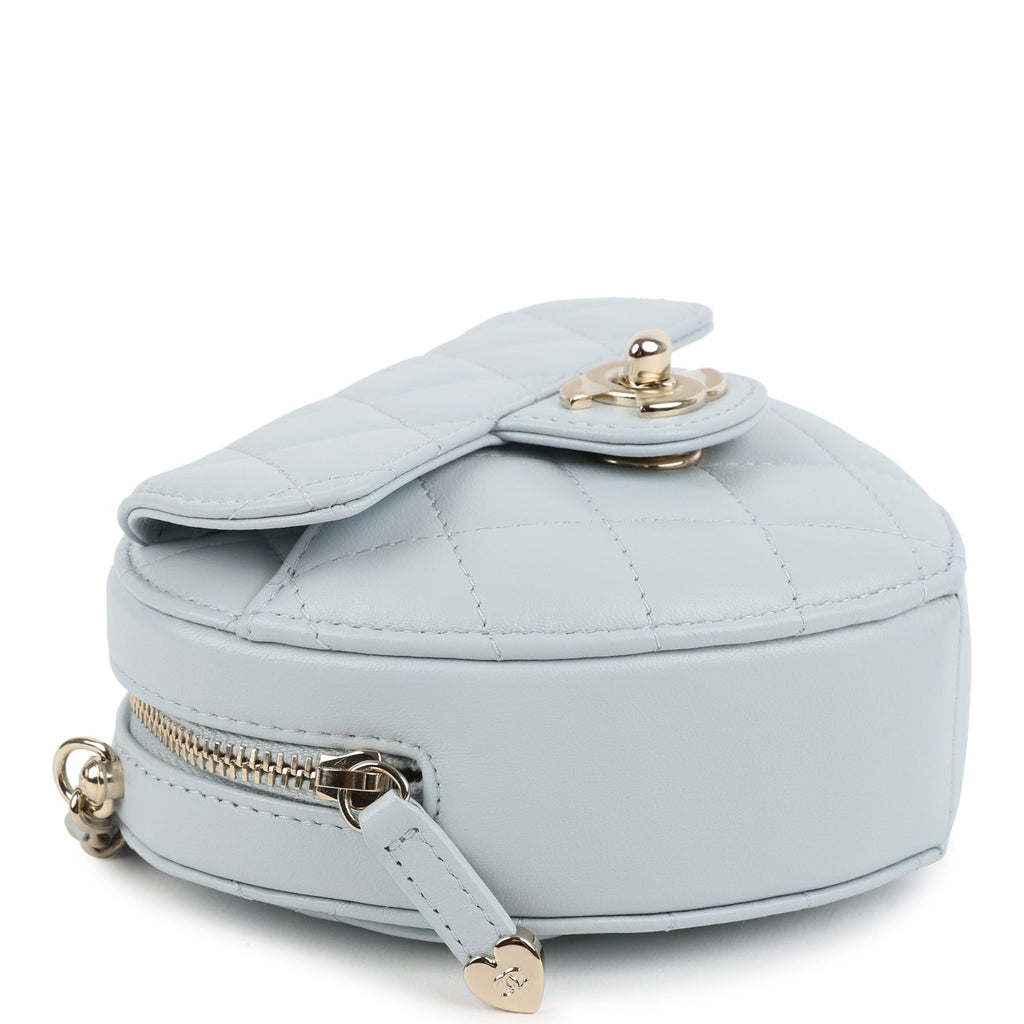 Chanel CC In Love Small Heart Bag with Chain Light Blue Lambskin Light Gold Hardware