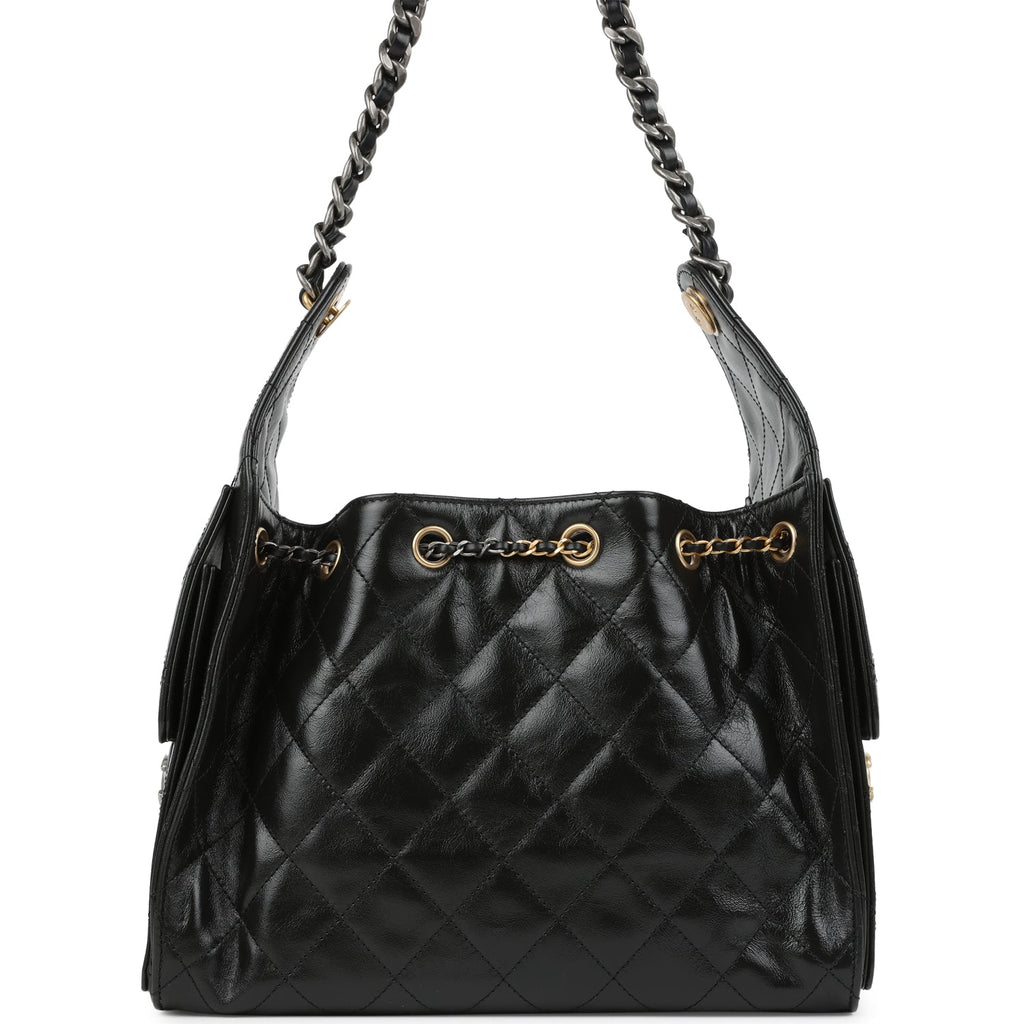 Chanel Small 25 Hobo Bag Black Shiny Crumpled Calfskin Mixed Metal Hardware